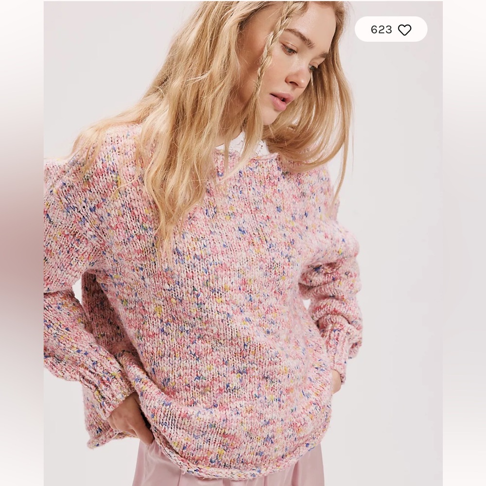 NWT Free People Coastline Space Dye Knit Pullover Sweater in Coral Reef